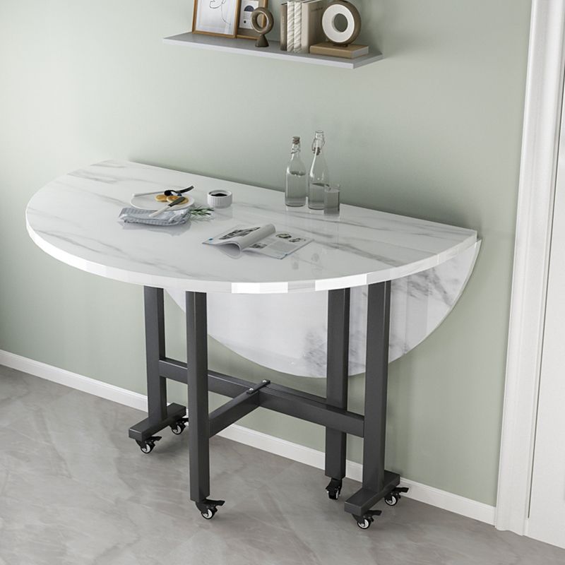 Modern White Round Wooden Easy Folding Dining Table with Leaf