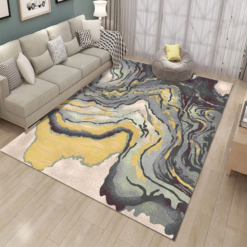 Contemporary Polyester Carpet Abstract Pattern Rug Stain Resistant Area Rug for Living Room