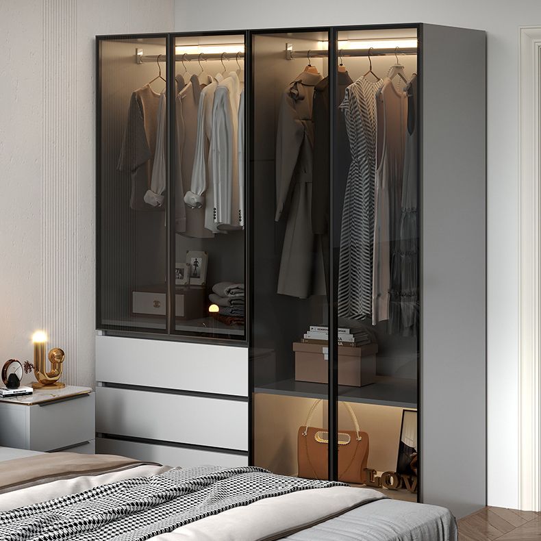 Modern Wood Frame Wardrobe Armoire Freestanding Wardrobe with 3 Self Close Drawers