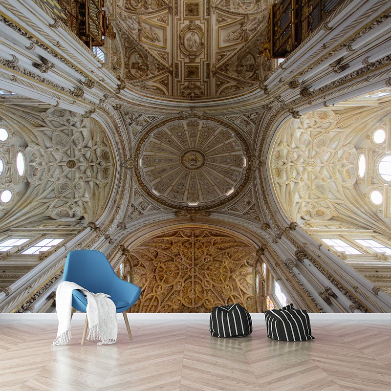 Church Construction Pattern Mildew Wall Mural Horizontalt for Living Room