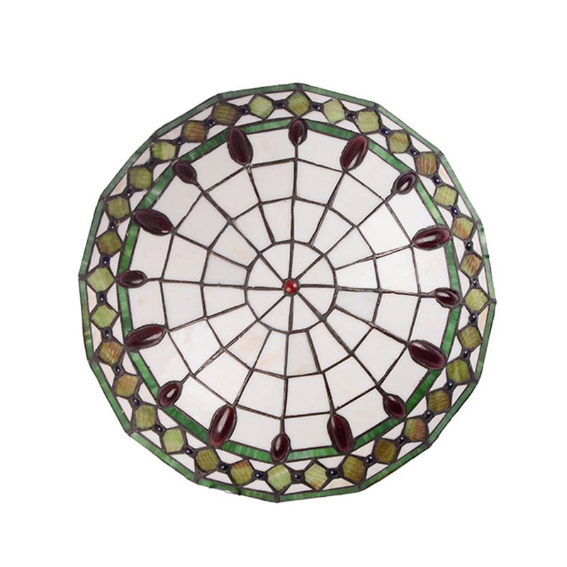Mediterranean Jeweled Round Ceiling Light Handcrafted Glass Flush Mount Light Fixture for Bedroom