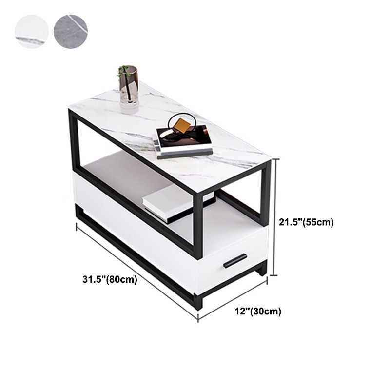 1-Drawer 1-Shelf End Table Modern 21.65" Tall Stone Side Table