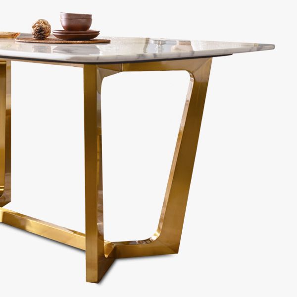 Metal Traditional Luxury Rectangular Table Sintered Stone Indoor Table with Trestle