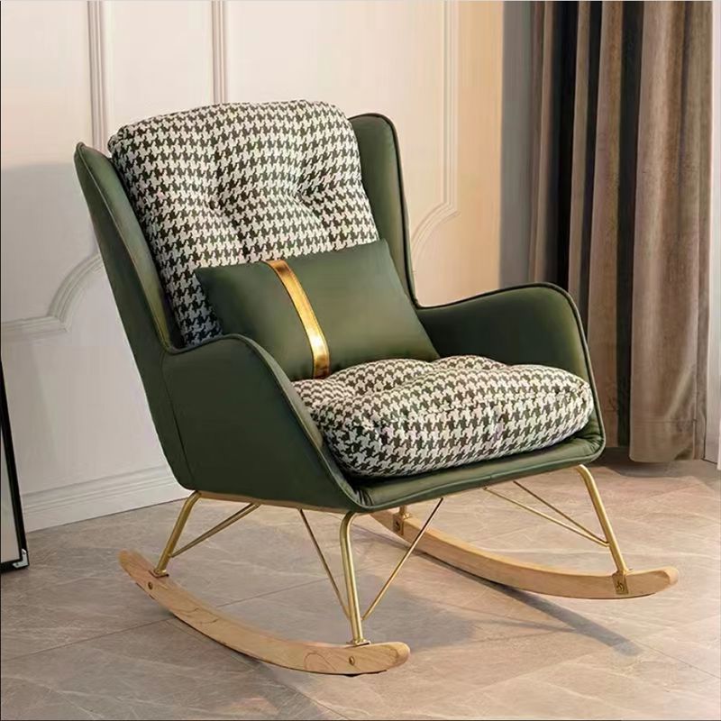Modern Upholstered Rocker Chair Metal Frame Spindle Rocker Chair for Living Room