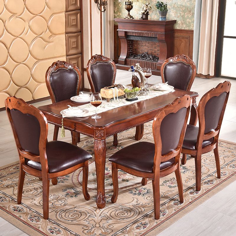 Sillas de comedor victorianas sin brazos de cuero, sillas laterales tapizadas (juego de 2)