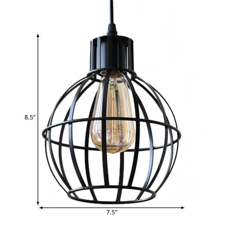 Globe Metal Hanging Light Industrial Single Light Dining Room Pendant Lamp in Black