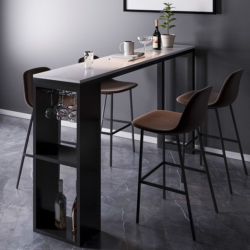 Industrial Sintered Stone Bistro Bar Table Rectangle Metal Base Bar Table with Storage