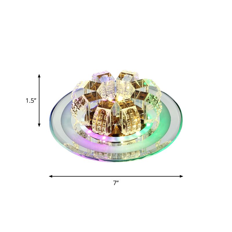Modern LED Flush Mount Lighting Chrome Floral Ceiling Light with Faceted Crystal Shade