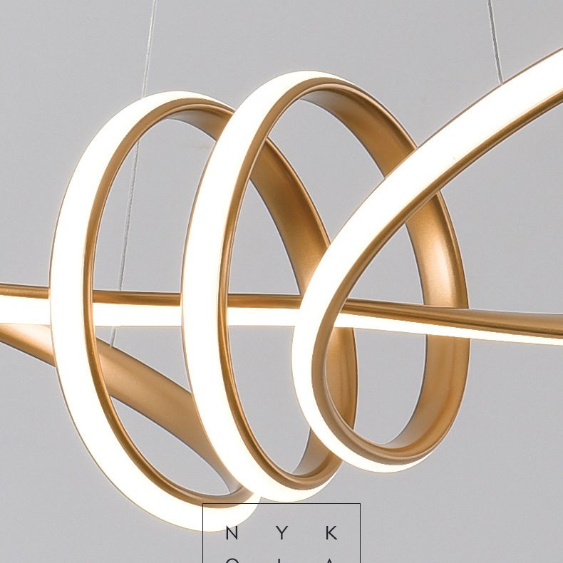 Minimalist Line Art Chandelier Metal Dining Room LED Hanging Pendant Light in Gold