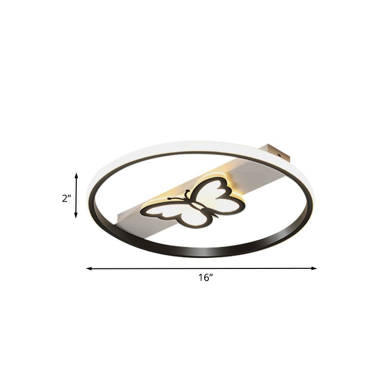 Nordic LED-Unterputzlampe, schwarze Schmetterlings-Deckenleuchte mit Acrylschirm in warmem/weißem Licht, 16"/19,5" B