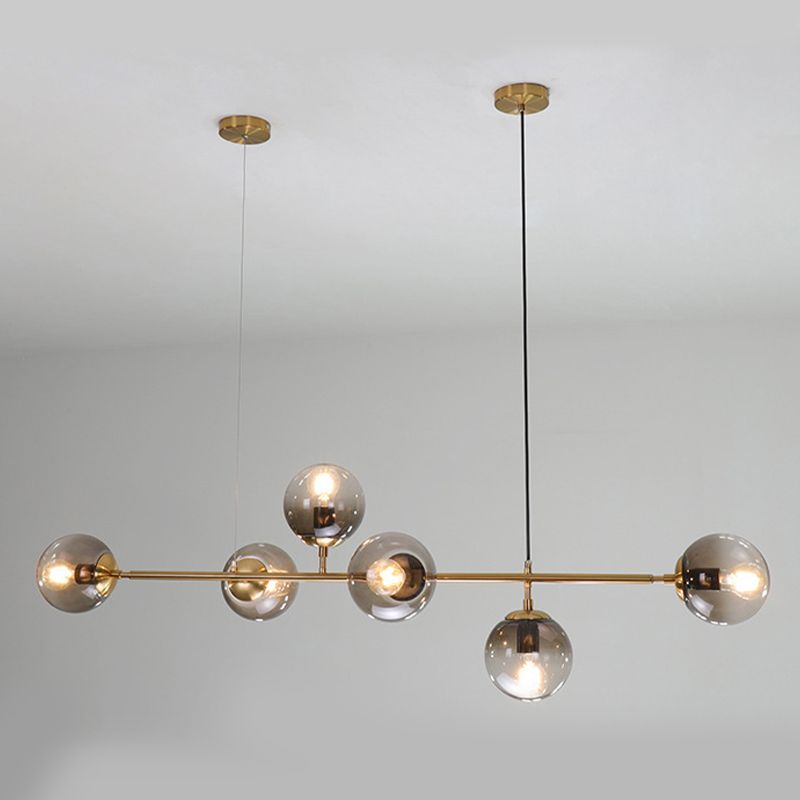 Modern Linear Ceiling Pendant Light Glass 6 Lights Hanging Ceiling Lights