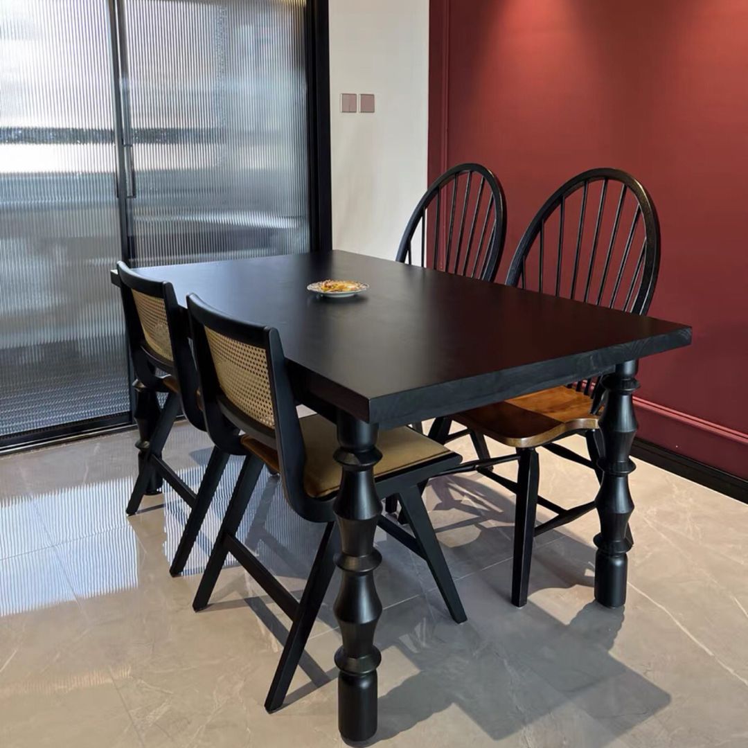 Rectangle Casual Dining Table Solid Wood Fixed Table with 4 Legs