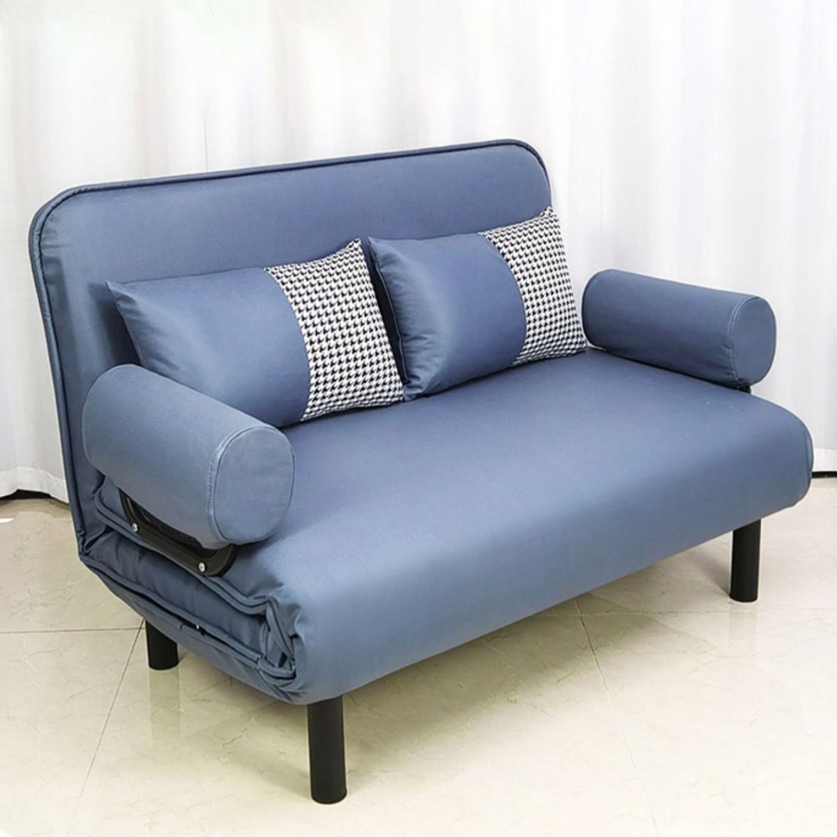 Modern Faux Leather Sofa 28.34" D x 32.28" H Recessed Arm Sofa