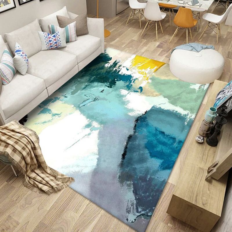 Contemporary Watercolor Printed Rug Individuality Funky Rectangle Indoor Carpet Polyester Anti-Slip Backing Rug for Living Room