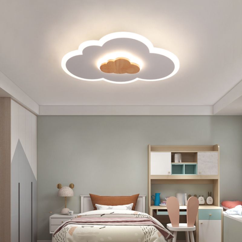 Metal Cloud Shape Flush Mount Light Kid Style 2-Lights Flush Mount Ceiling Light in White