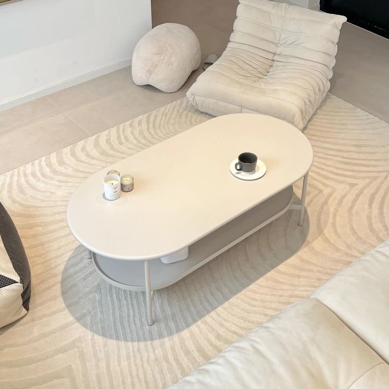 4 Legs Coffee Cocktail Table Wooden Oval Coffee or End Table with Shelf