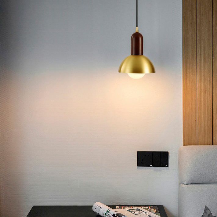 Postmodern Metal Pendant Light 1-Light Small Bedside Suspension Light Fixture in Brass