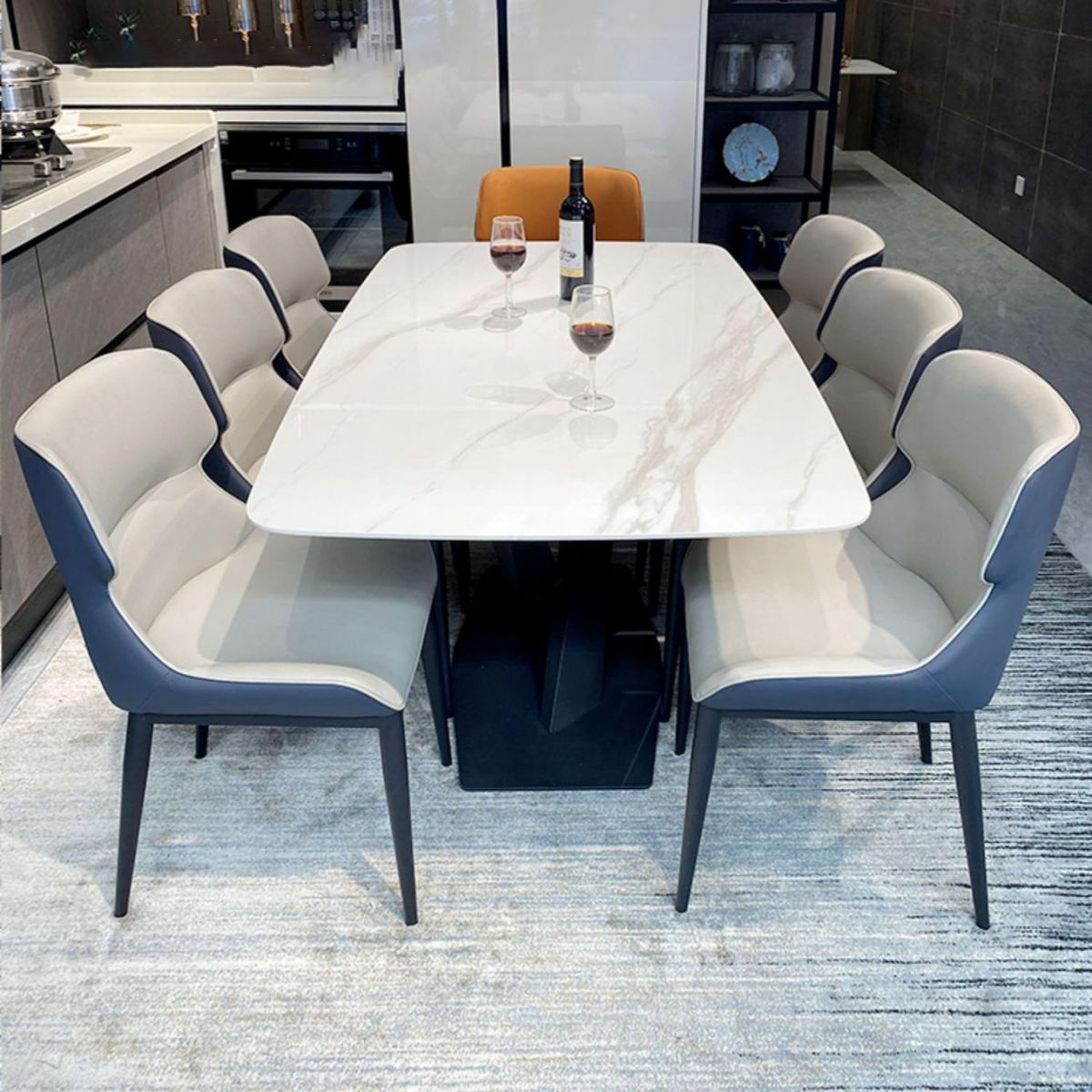 Rectangle Modern Stone Table Standard Height Dining Table with Pedestal Base