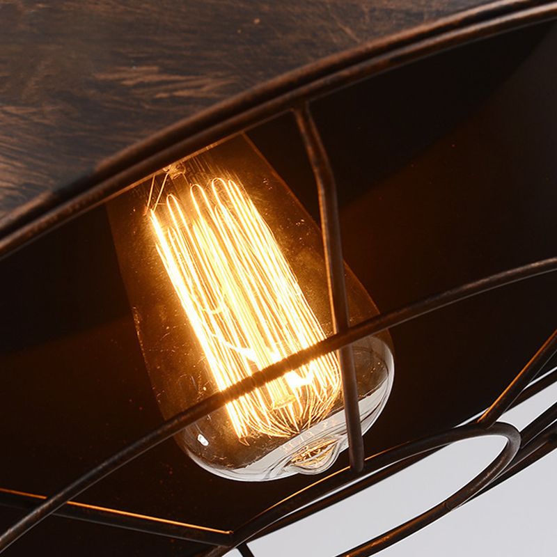 Vintage Pot Lid Shaped Hanging Lamp Single-Bulb Iron Suspension Light for Restaurant