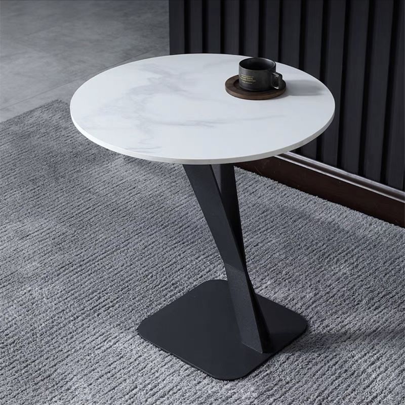 Pedestal Base Design Rock Plate Top White/black/white Gold/black Gold Round Side Table