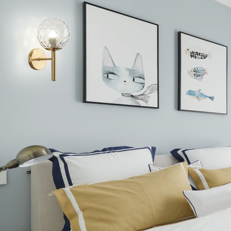 Modern Style Ball Wall Light Glass 1 Light Sconces in Gold for Bedroom