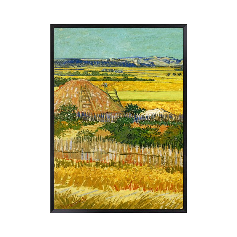 Poetic Wheat Field Painting for Home Van Gogh Artwork Wrapped Canvas in Green, Textured