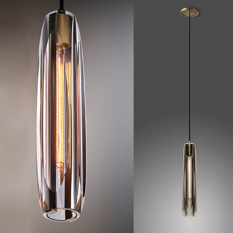 Crystal Cylindrical Pendant Light in Modern Luxury Style Copper Hanging Lamp for Dining Room