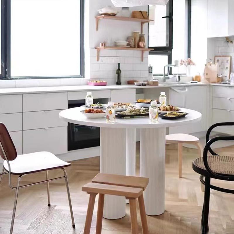 Round Dining Room Table Contemporary White Fixed Kitchen Table