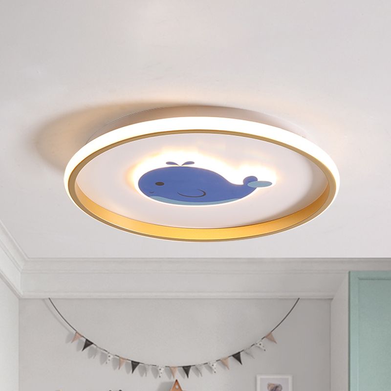 Plane/Elephant/Fish Metallic Flush Light Fixture Cartoon LED Blue Close to Ceiling Lamp for Kids Room