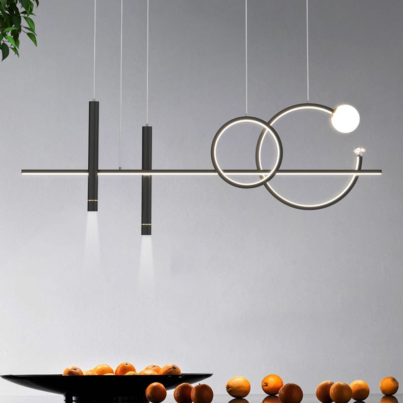 6-Light Linear Island Lighting Contemporary Metal Island Lights for Dining Room