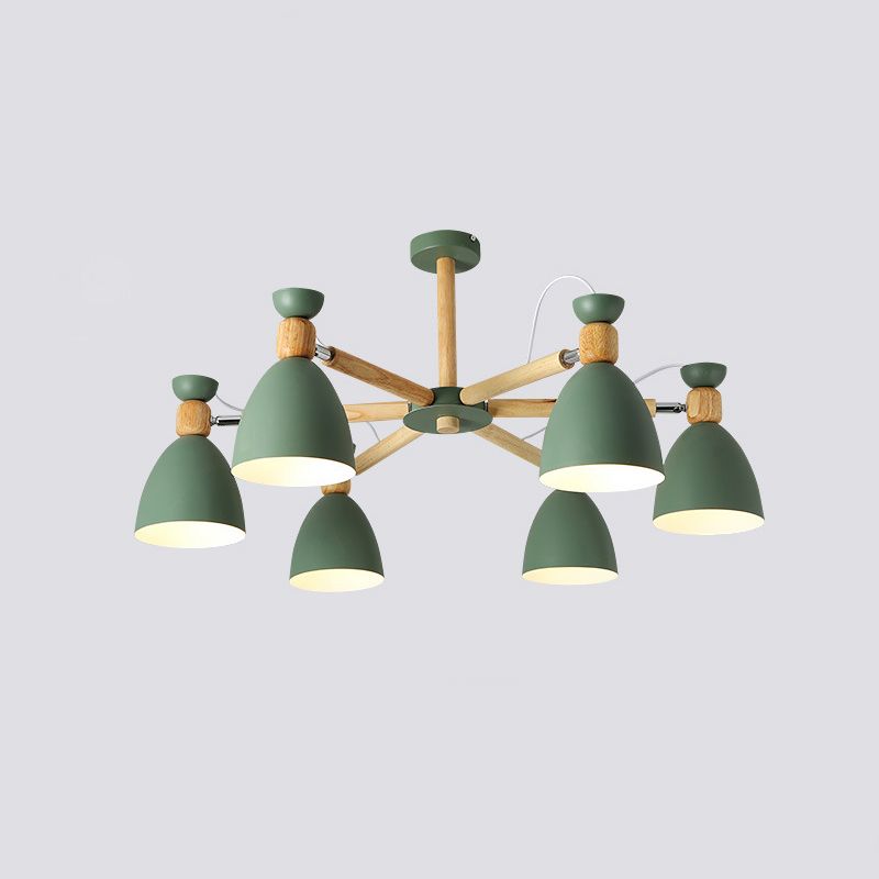 Metal Flared Semi-Flush Mount Contemporary Ceiling Light with Wood Arm for Living Room