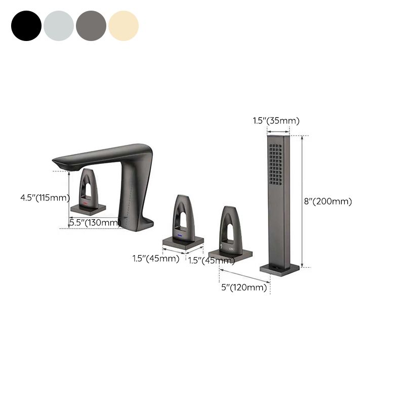 Contemporary Deck Mounted Metal Freestanding Tub Filler Three Handles Freestanding Faucet