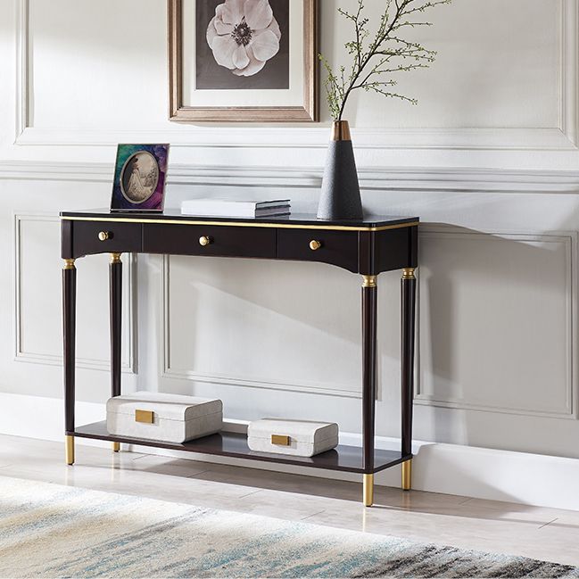 Mid-Century Modern Wood Console Table Rectangle Black Console Sofa Table for Hall