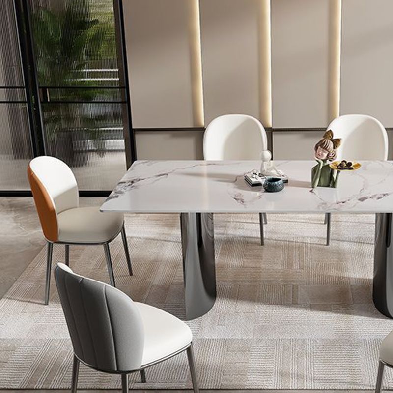Contemporary Furniture Rectangle Stone Dining Room Table in White
