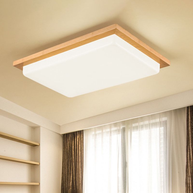 Plafoniera da soffitto a LED giapponese in legno chiaro a forma di rettangolo per soggiorno