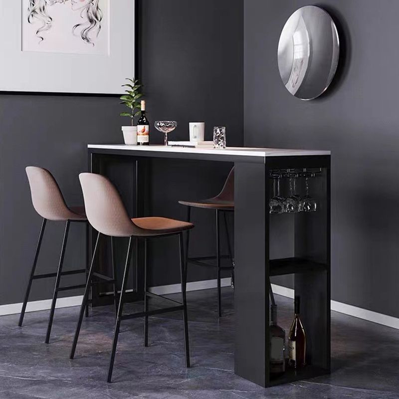 Industrial Sintered Stone Bistro Bar Table Rectangle Metal Base Bar Table with Storage