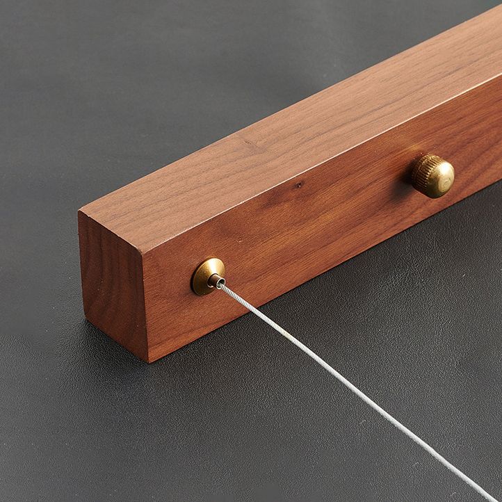 1-Light Island Light Minimal Style Linear Shape Wood Hanging Lamp for Dining Room