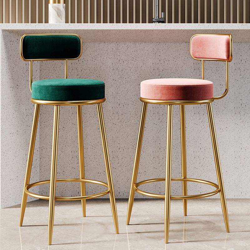 Glam Armless Backrest Counter Stool Iron Counter Stool with Cushion and Pedal