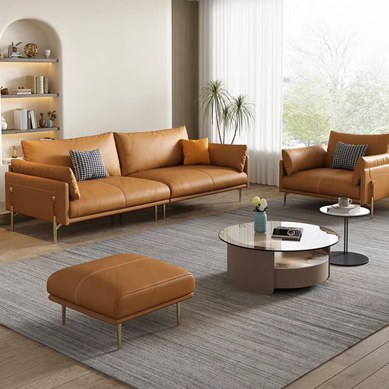 Glam Genuine Leather Living Room Pillow Top Arm Pillows Orange Seating