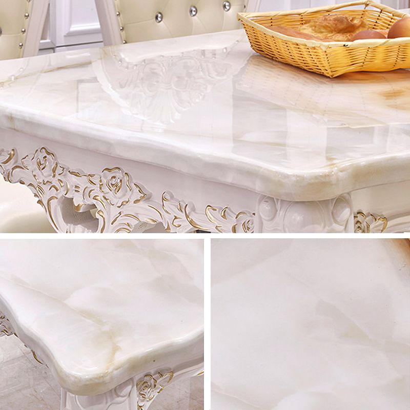 Solid Wood Victorian Rectangle Table Marble Dining Table with 4 Legs