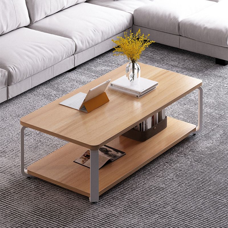 Modern Rectangular Coffee Table Natural/White Shelf Included Cocktail Table - 16.73" H