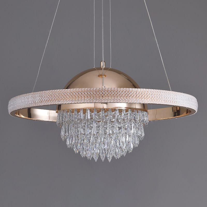 Gold Finish Globe Chandelier Modern Stylish LED Crystal Hanging Light in 3 Color Light