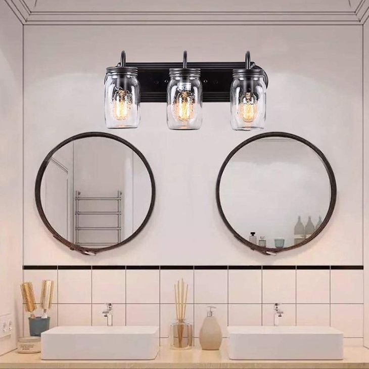 Konservenglasform Waschtischwandleuchten 3 Köpfe Metall Badezimmer Eitelkeitsleuchten