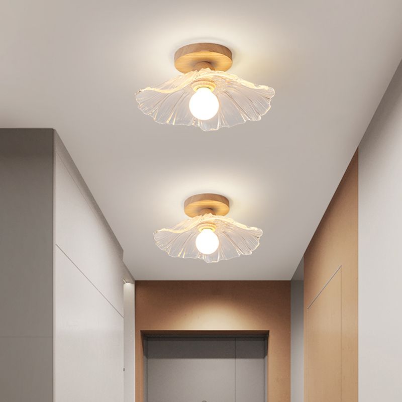 Wood Geometric Shape Flush Light Modern Style 1 Light Flush Mount Ceiling Lights in Brown