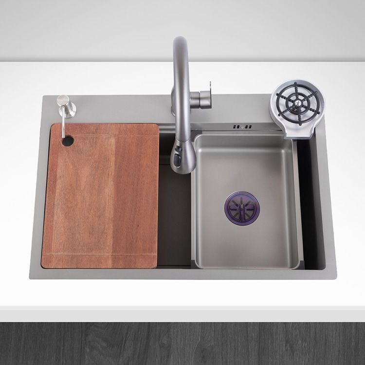 Grey Kitchen Sink Cutting Board Single Bowl Stainless Steel Top-Mount Kitchen Sink