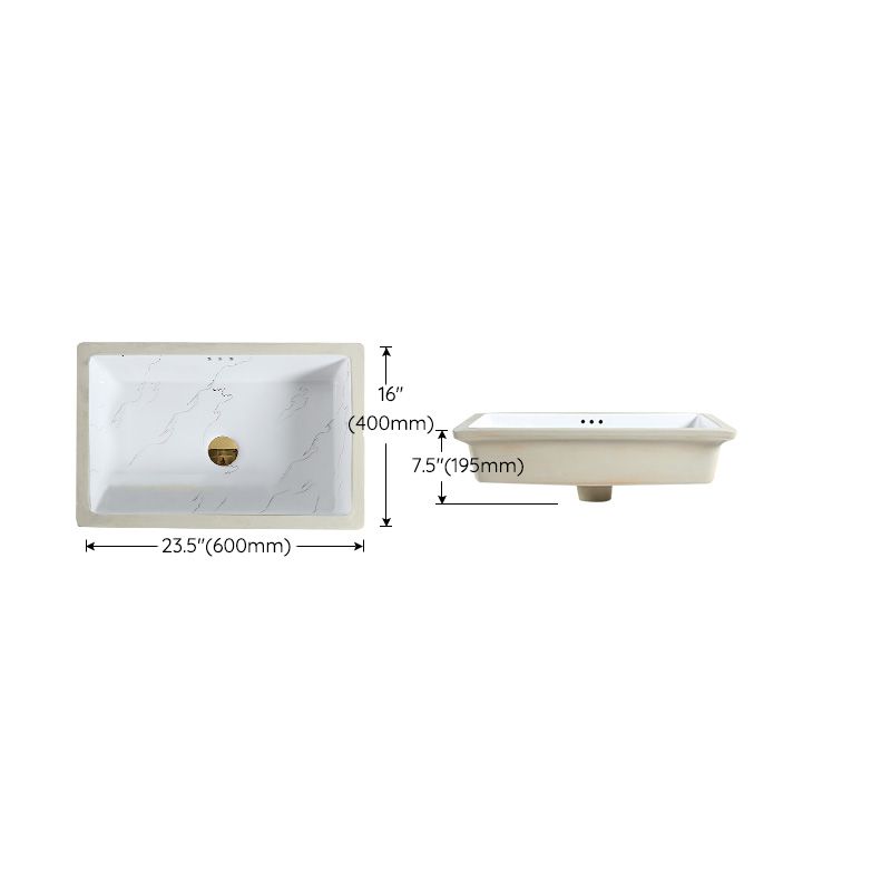 Modern Undermount Vanity Sink Rectangular Porcelain with Overflow Basin Sink