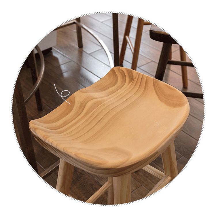 Coffee Shop Contemporary Wood Seat Barstool Wood 4 Legs Bar Stool with Pedal