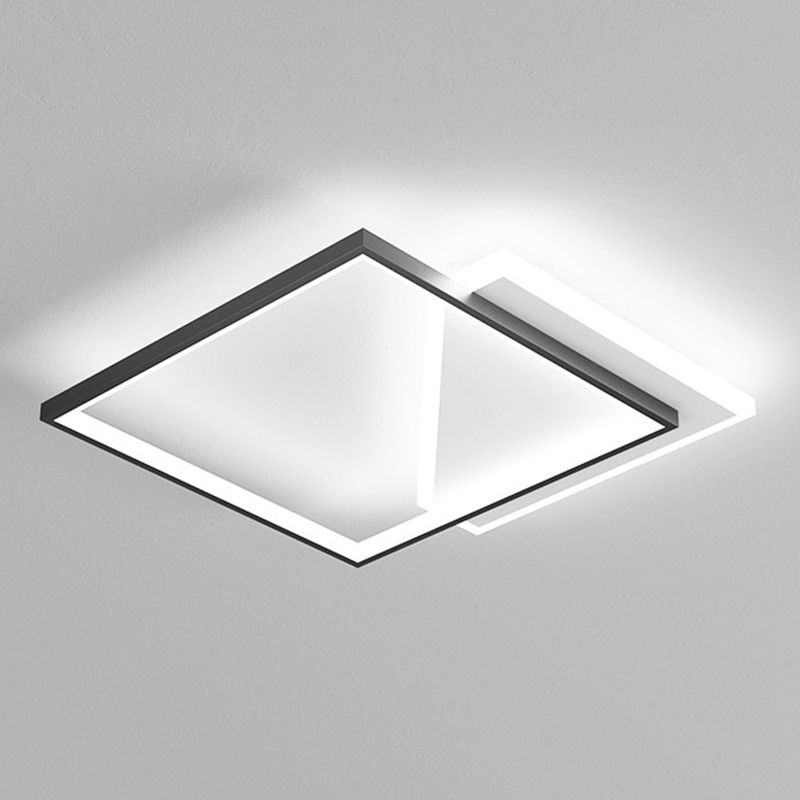 Metal Geometric Shape Flush Mount Light Modern-Style 2 Lights Flush Ceiling Light in Black