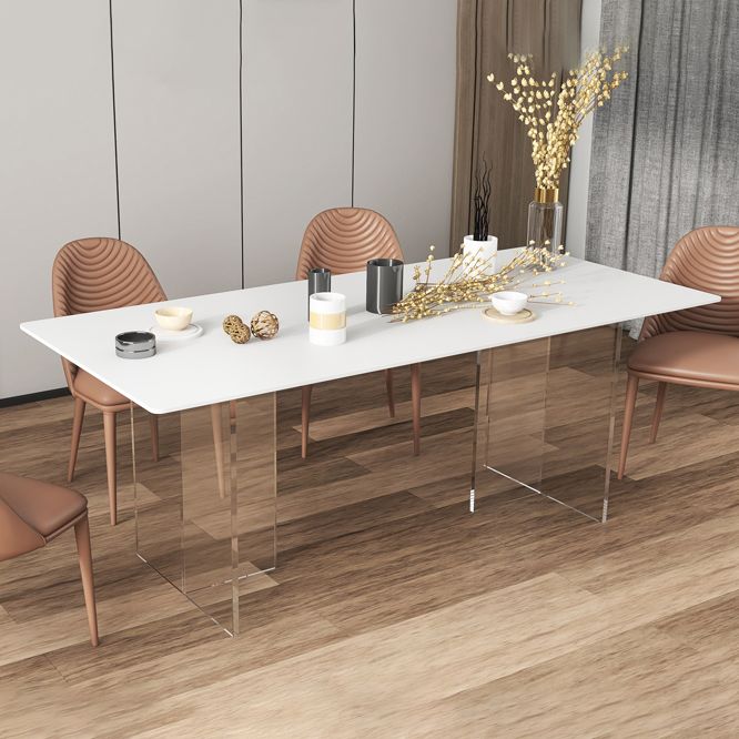 Minimalist Rectangle Shape White Dining Set Sintered Stone Kitchen Dining Set with Double Pedestal