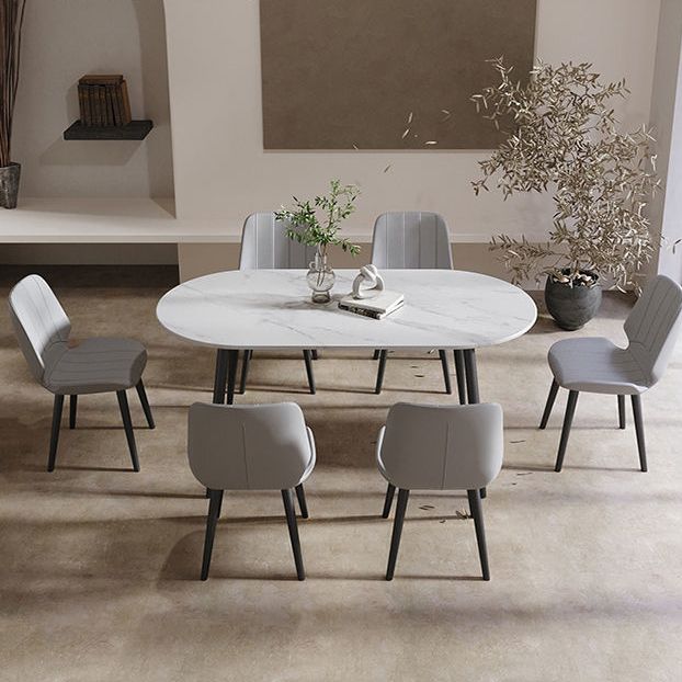 Modern Oval Dinette Table White Home Kitchen Dinner Stone Top 4-foot Resin Table